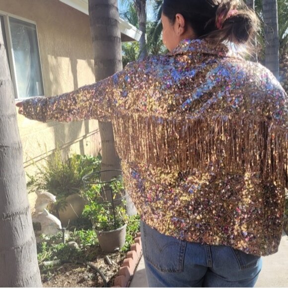 Miss me Sequin crop fringejaket rosegold size L - Picture 10 of 13